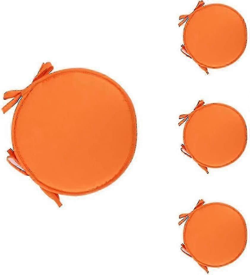 Set of 4 Orange Round Dining Chair Cushions with Drawstring Closure, 38cm Non-Slip Seat Pads