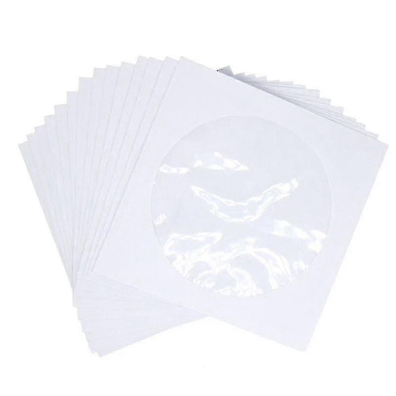 CD DVD Sleeves with Clear Window Flap - Paper Envelop Holders for 100 Pack White Media