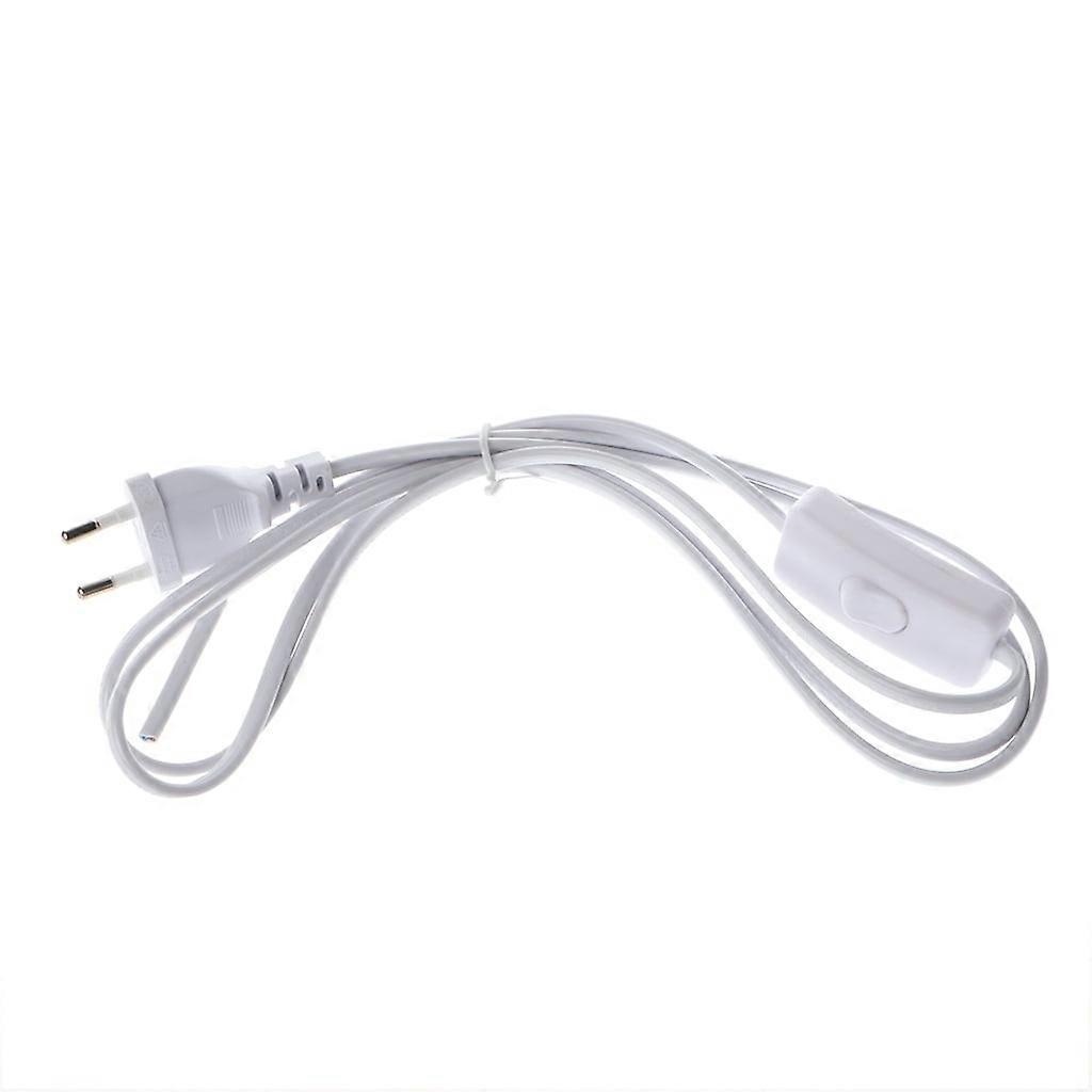 1.8m EU Plug Cable White Line with On/Off Switch Button Power Cord For LED Lamp