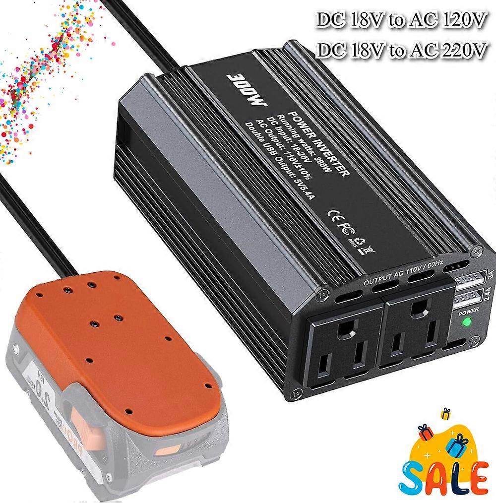 300W Power Inverter DC 18V to AC 220V 120V for Ridgid 18V Battery Inverter Portable Power Station Generator with 2 AC 2 USB
