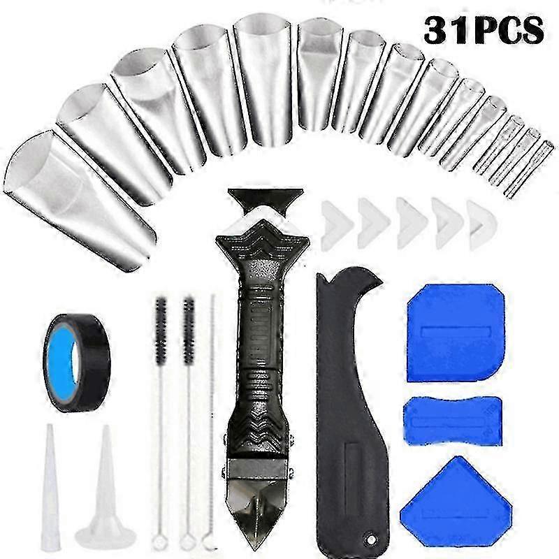 31 Pcs Caulking Tool Kit, 3 In 1 Finishing Tool with Scraper & Nozzles Suitable for Certain Brands