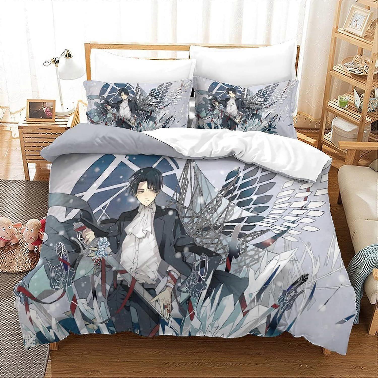 Anime Attack on Titan Rinted Bedding Shingeki No Kyojin Personagens dos desenhos animados Capa de edredom com fechamento com zíper Capa de colcha de microfibra macia Dupla