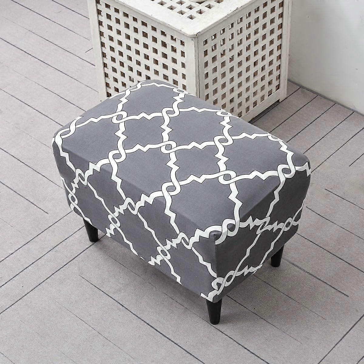 Stretch Rectangular Ottoman Slipcover with Elastic Bottom, Non‑Slip Storage Footrest Protector 15.7'x23.6' A37