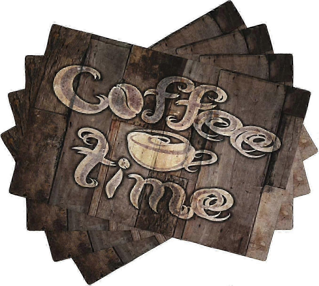 Coffee Place Mats Set of 4,Coffee Time Phrase with A Cup on A Wooden Grunge Background Kitchen Image Placemats for Dining Table 4 PCS, Cafe-1 z