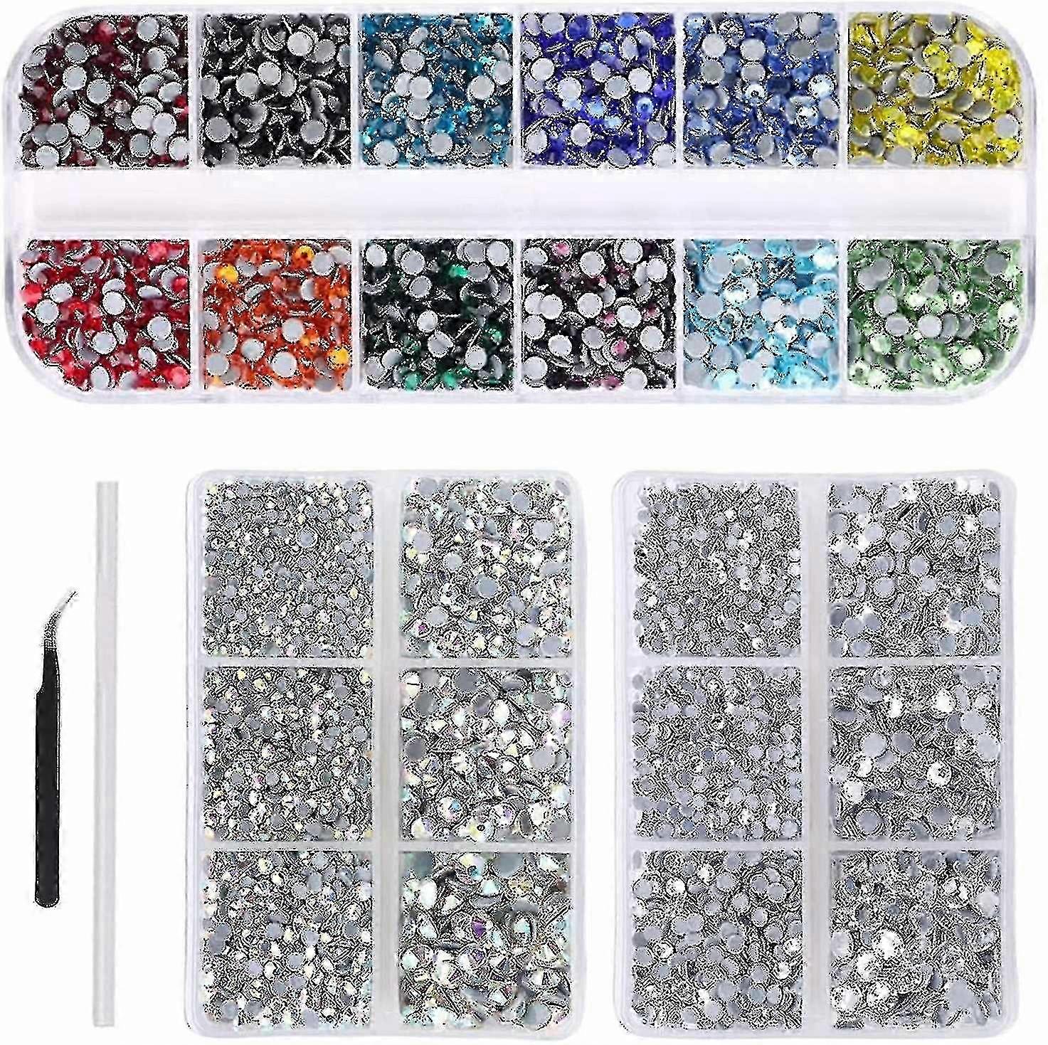 Hotfix Set Of Rhinestones &; Round Flat Back In Colored Glass With Crystal Clear And Transparent Ab