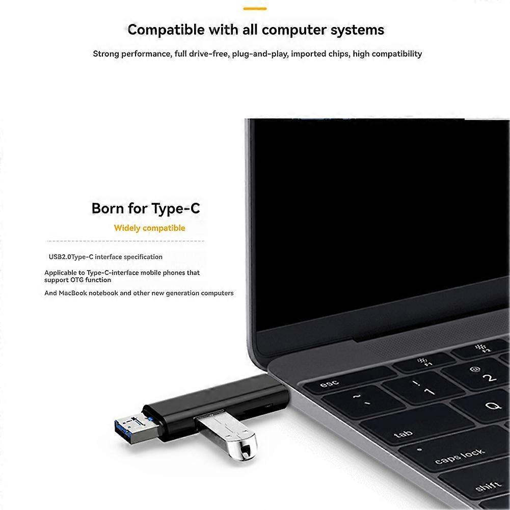 3-In-1 Card Reader with OTG Function Support USB 2.0 /Type C/USB Function Micro-USB Memory Card Black