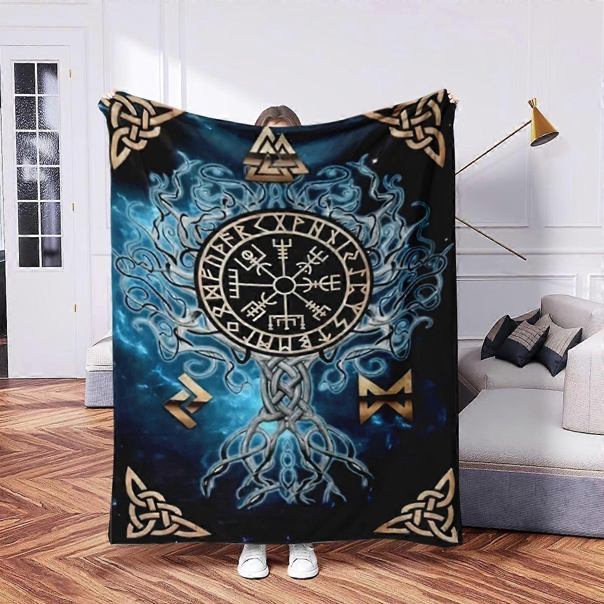 Viking-Inspired Flannel Throw Blanket - Soft, Warm, and Stylish with Celtic Knot Design - 100% Polyester, Hand Wash Only-MZGAQ64