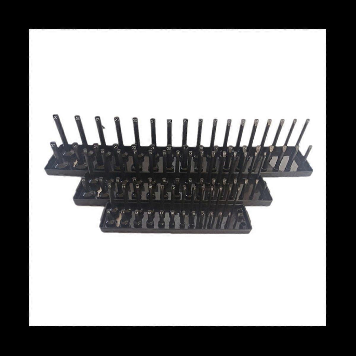 6Pc Socket Organizer Tray Set Black Metric Socket Trays 1/4Inch 3/8Inch & 1/2Inch Drive Deep and Sha