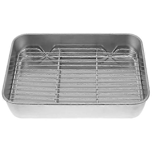 1 Set Stainless Steel Baking Tray with Grid Practical Baking Tray (Silver)  Silver