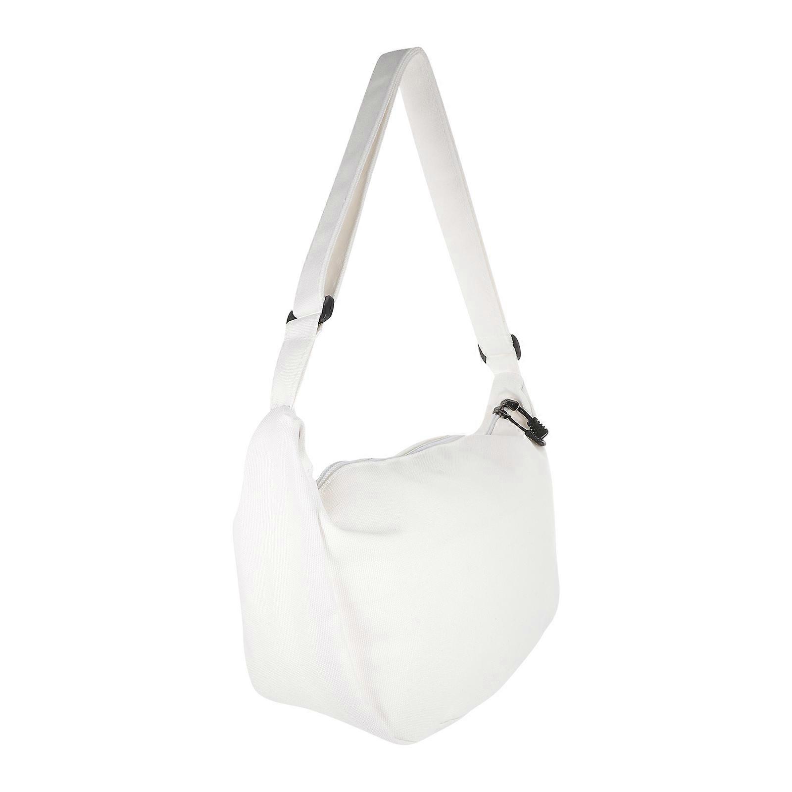 Shopping Canvas Shoulder Bag for Storage Use White Lightweight Practical Bag