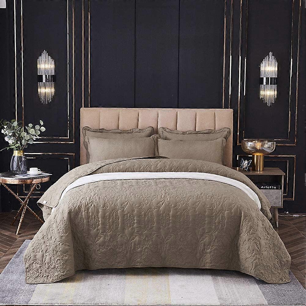 Solid Color Cotton Quilt Bedspread Set with 2 Pillowcases, Reversible Patchwork Coverlet for Double King Bed, Green 220x240