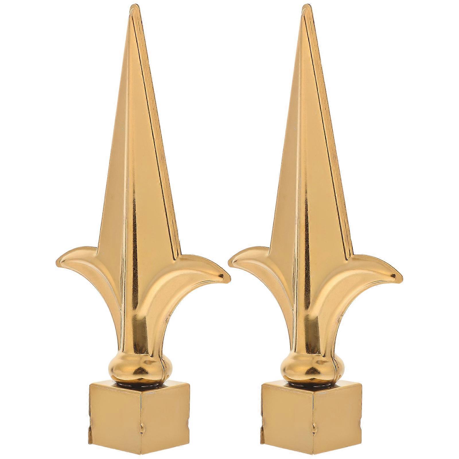 Indoor Flag Pole Topper Elegant Stainless Steel Finial for Garden Fence 14.70X7.80X2.50CM Golden 2Pcs