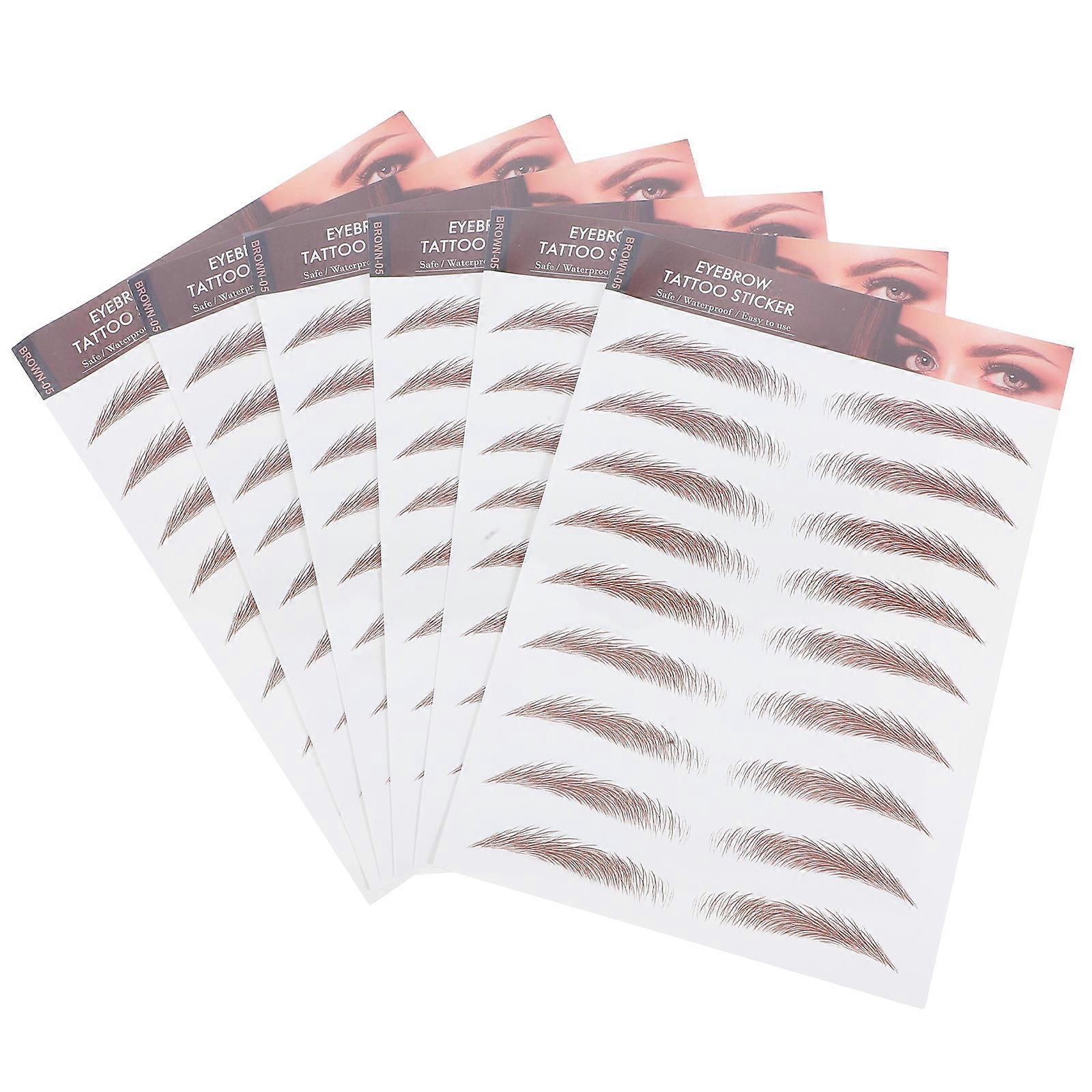 Waterproof Eyebrow Sticker Brown 3D Effect Temporary Eyebrow Transfers 6 Sheets