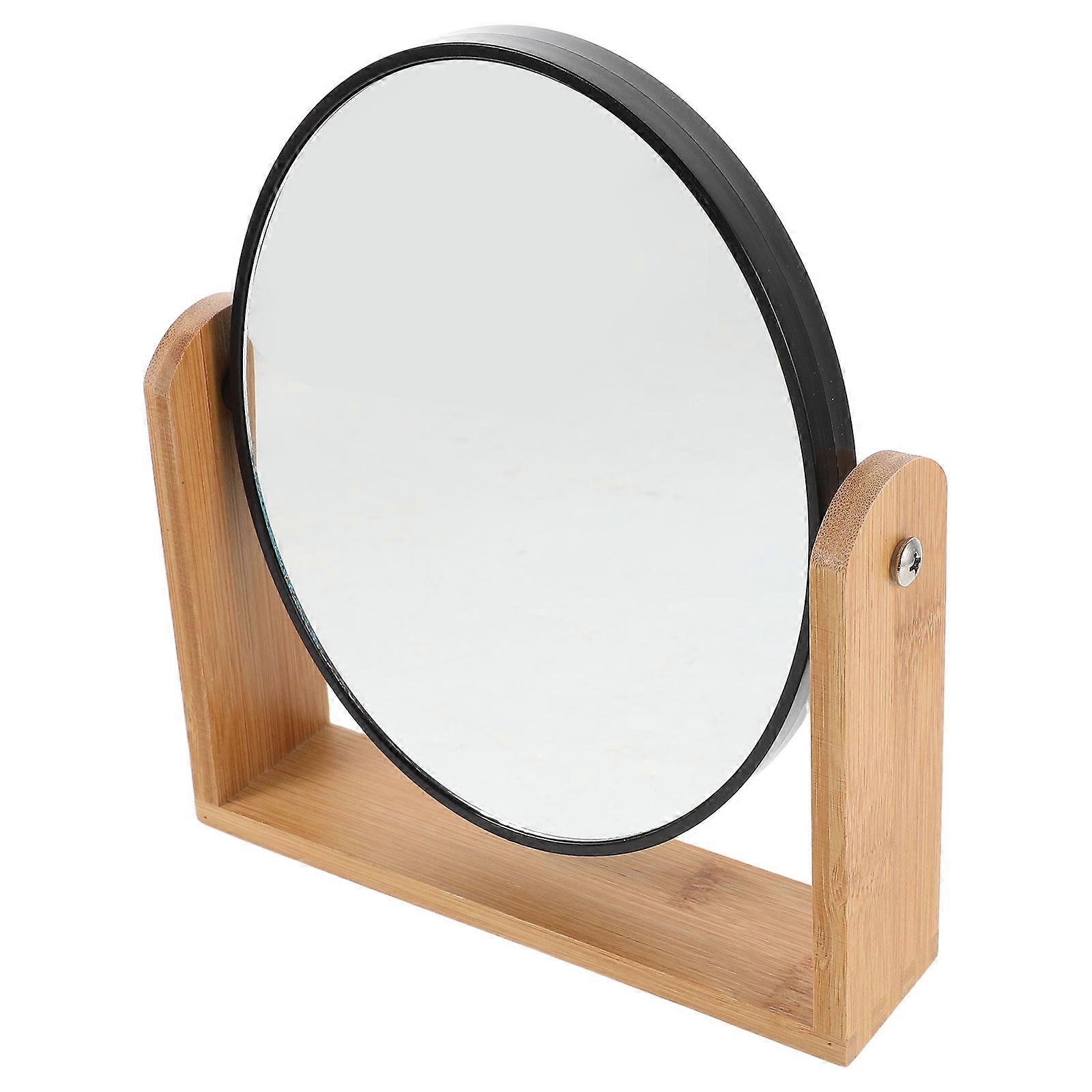 3X Magnification Bamboo Makeup Mirror for Desk with Double-Sided Stand