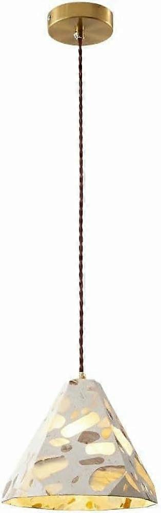 Pendant Light Nordic Terrazzo Cone Lamp Brass Finish E27 Adjustable TriColor LED 24cm Fixture