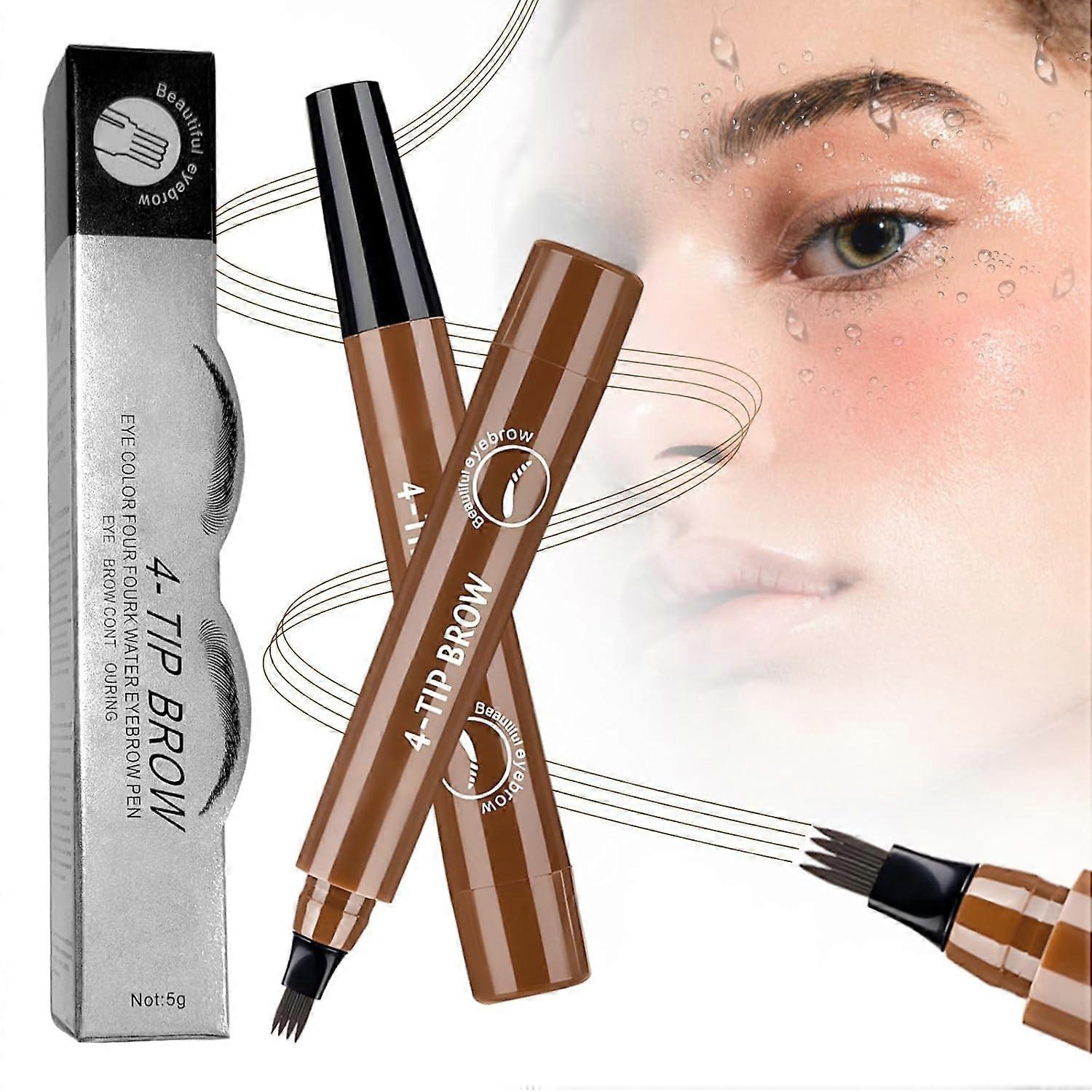 Microblading Eyebrow Pencil Dark Brown, Waterproof Smudgeproof 4 Fork Tip for Natural 3D Brows