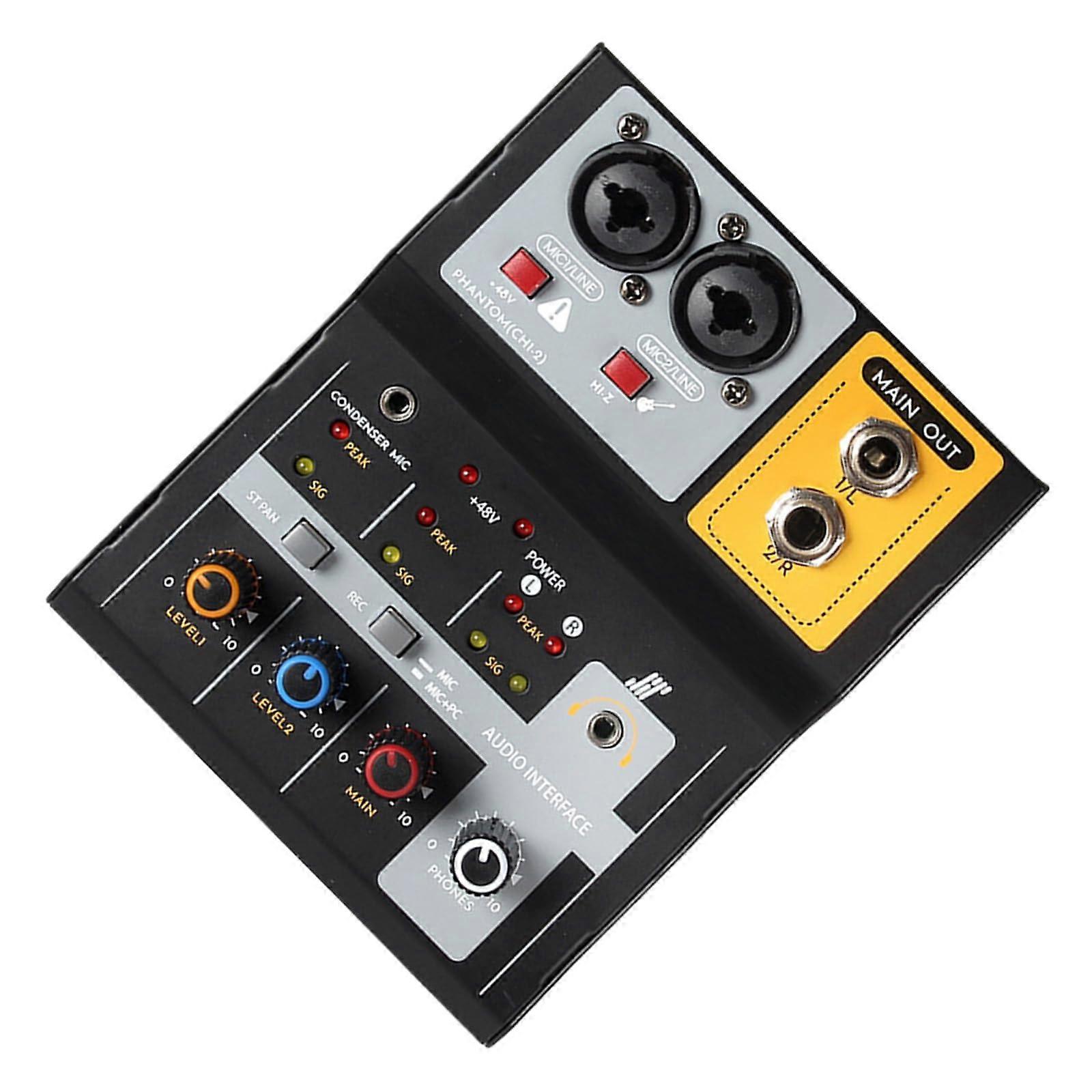 2 Channel Studio Mixer USB Audio Interface, 32Bit/384kHz, Low Noise Preamp For PC, HiFi Sound