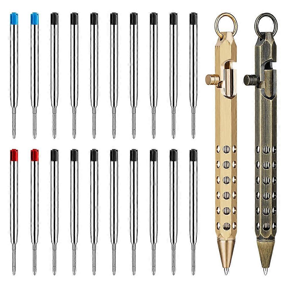 2Pack Bolt Action Pen Set, Hexagonal Solid Brass Pocket Pen with 20 Ballpoint Refills C