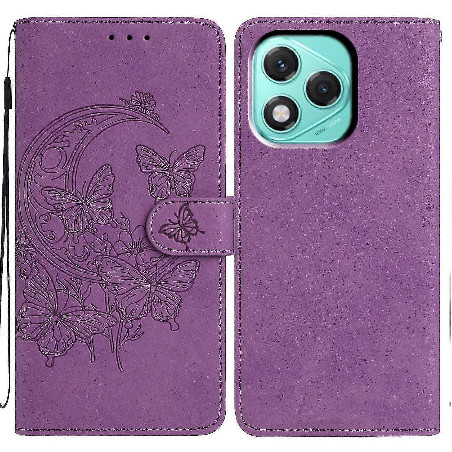 Moonlit Butterfly Dance Pattern Embossed Leather Phone Case