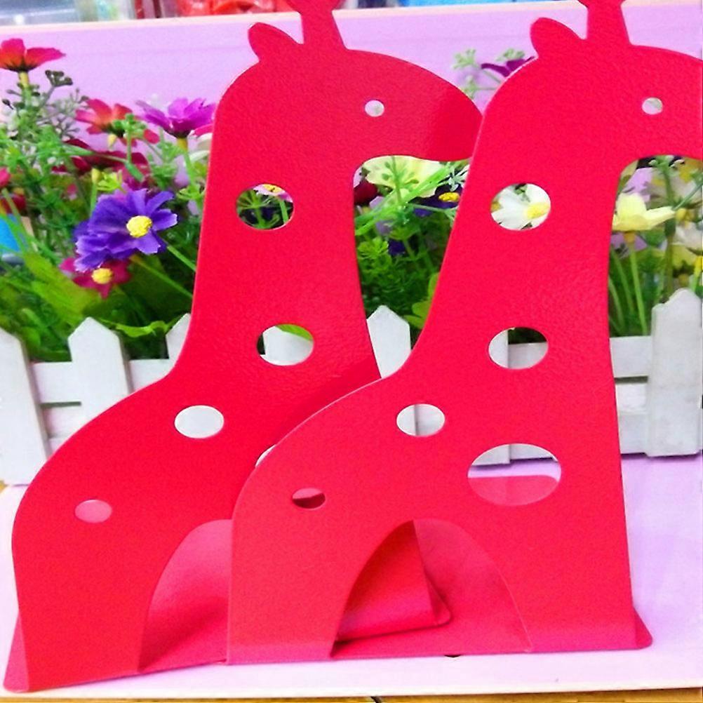 Red Metal Giraffe Book Stand Bookend for Book Use 2Pcs Set
