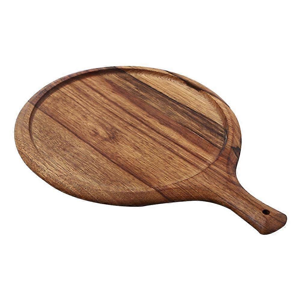 Wooden Pizza Board with Handle, Round Cutting Tray for Baking and Serving Kitchen Use