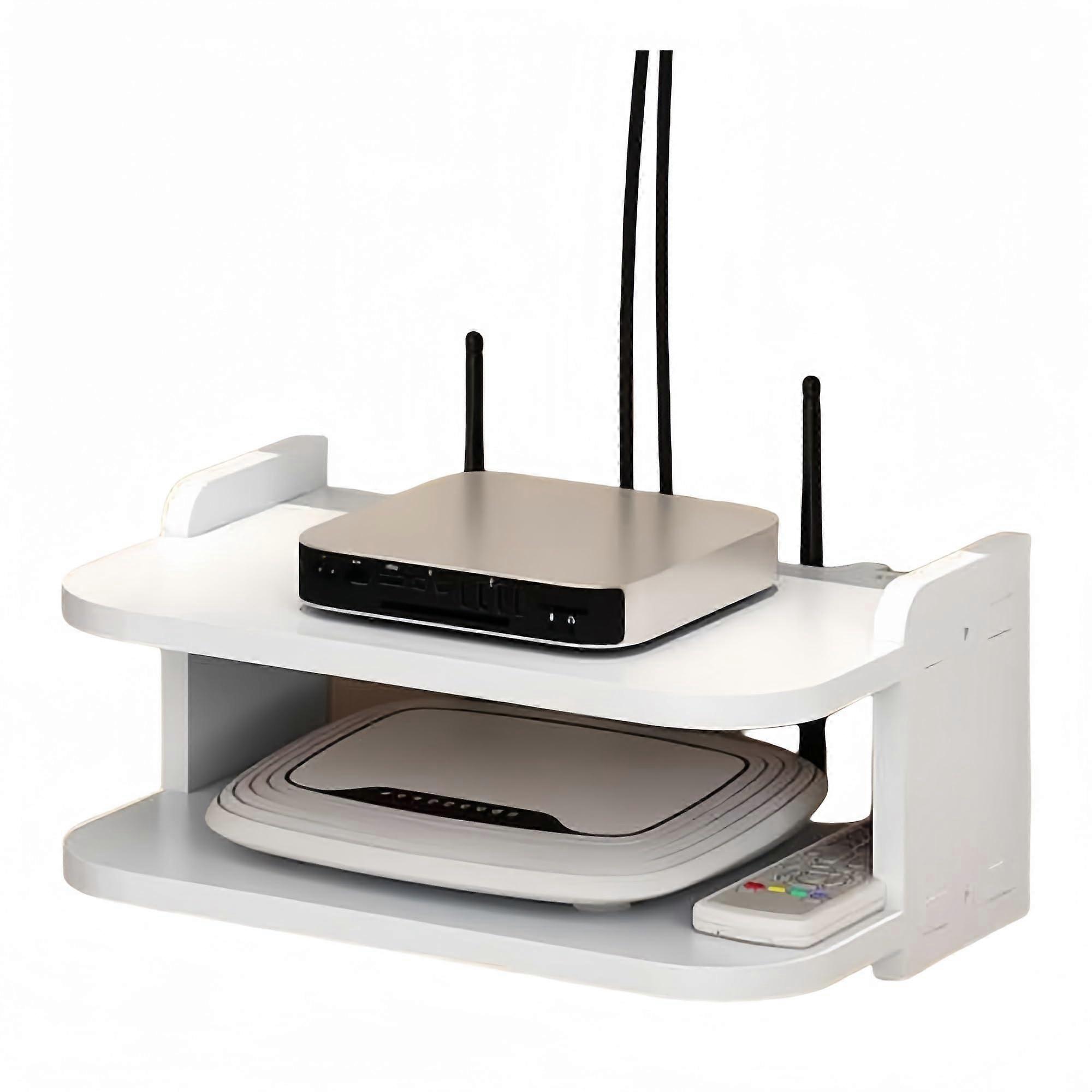 Large Capacity Router Storage Box WiFi Router Organizer Shelf with Cable Management White