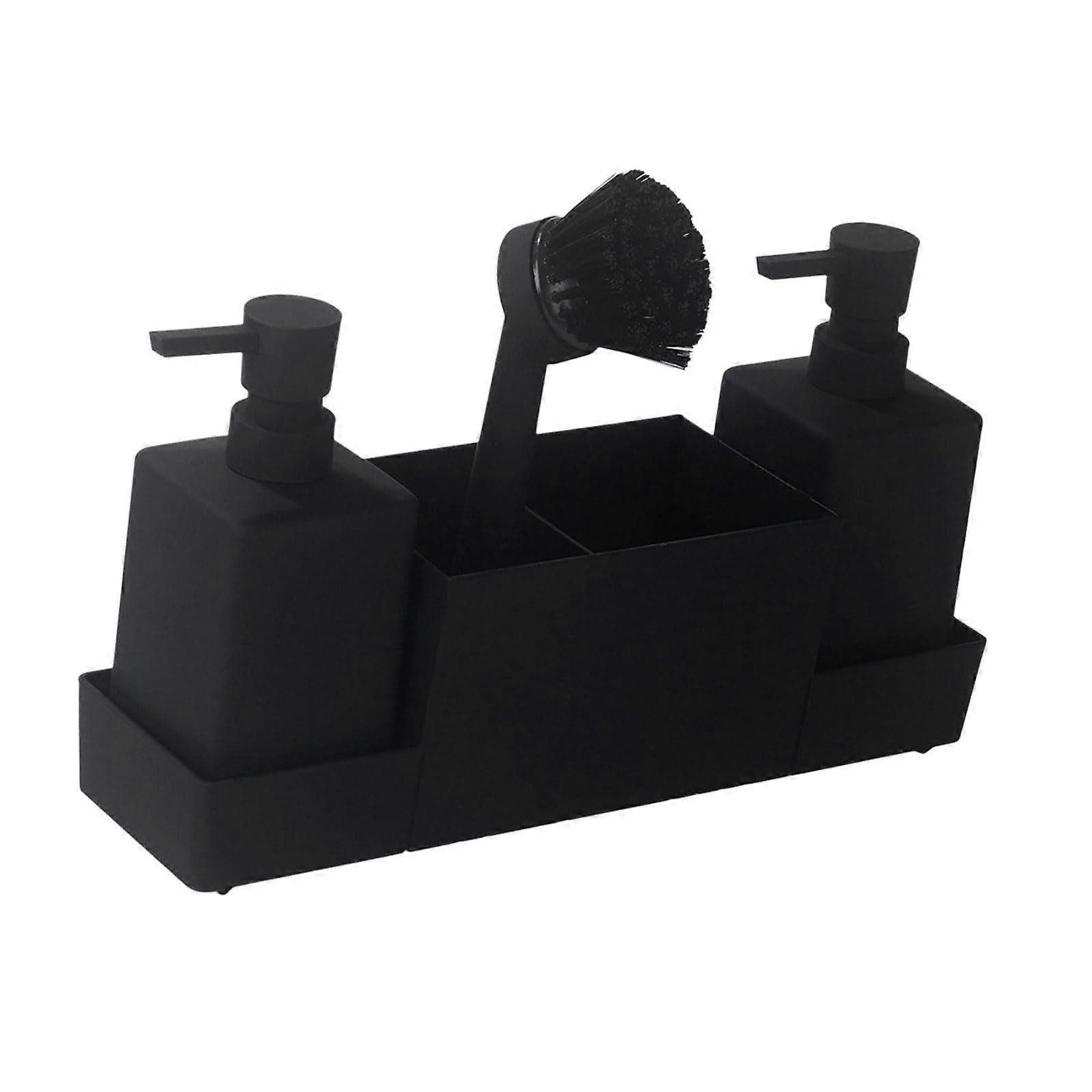 Kitchen Sink Organizer Soap Dispenser with Sponge Holder SpaceSaving Waterproof Storage Black