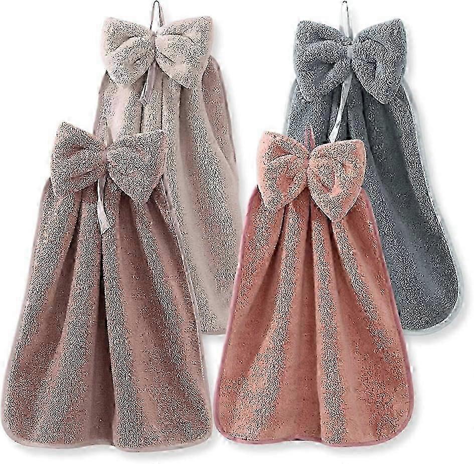 4-pack Bow Hanging Hand Towels - Super Soft Microfiber For Kitchen/bath