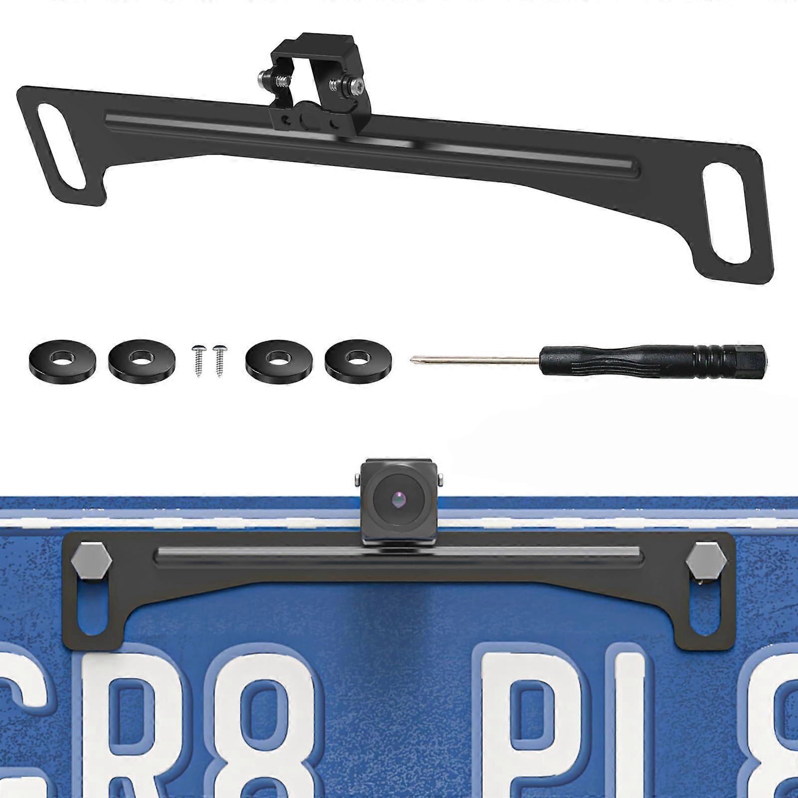 Universal Stainless Steel Rear View Camera Mount, NoDrill Adjustable License Plate Bracket