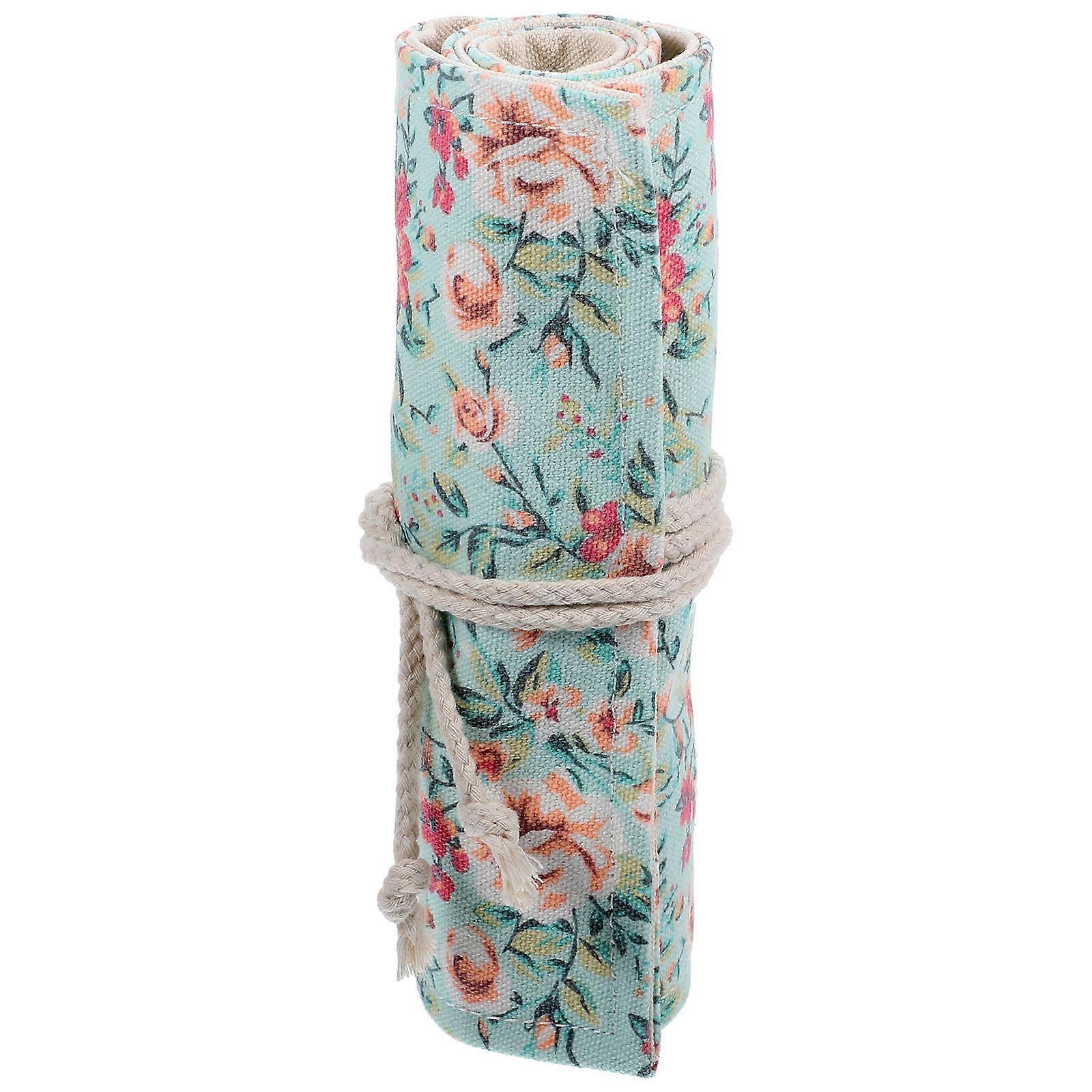 Roll Up Pencil Holder Pen Wrap Multi-Compartment Pencil Case Canvas Material Cylindrical Shape 1Pack