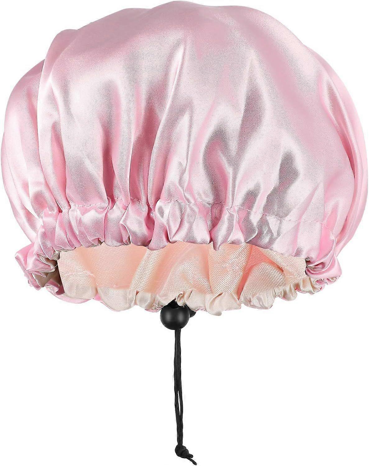 Kids Satin Double Layer Sleeping Cap Adjustable Elastic Sleeping Cap 1pc Pink