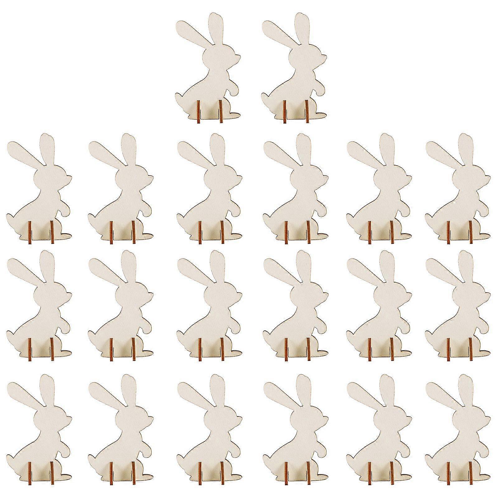 20Pcs Easter Bunny DIY Accessories Easter Party DIY Toys Wood Easter Decorations