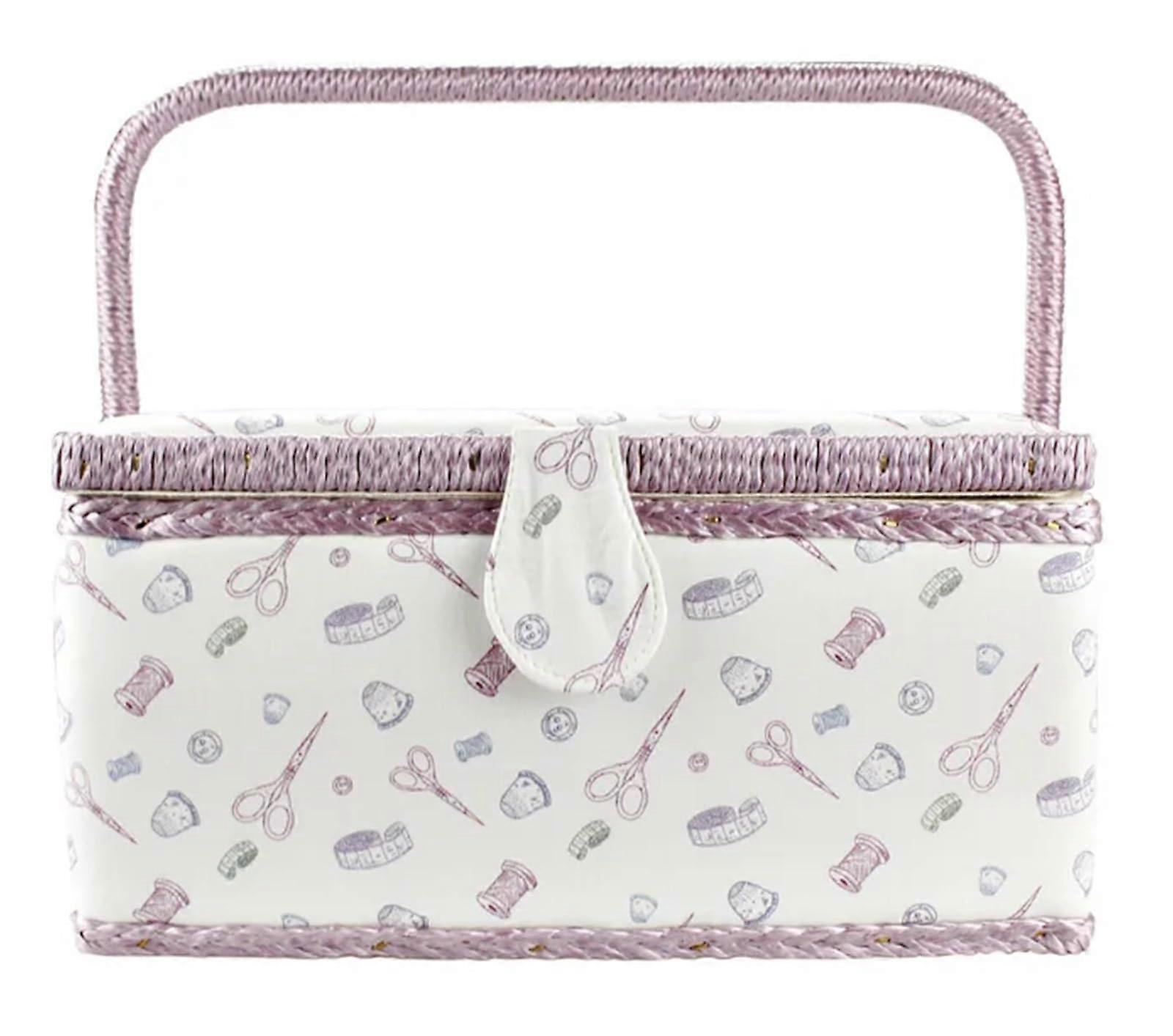 Large Vintage Sewing Basket with Multiple Compartments for Threads and Needles Storage, Style E