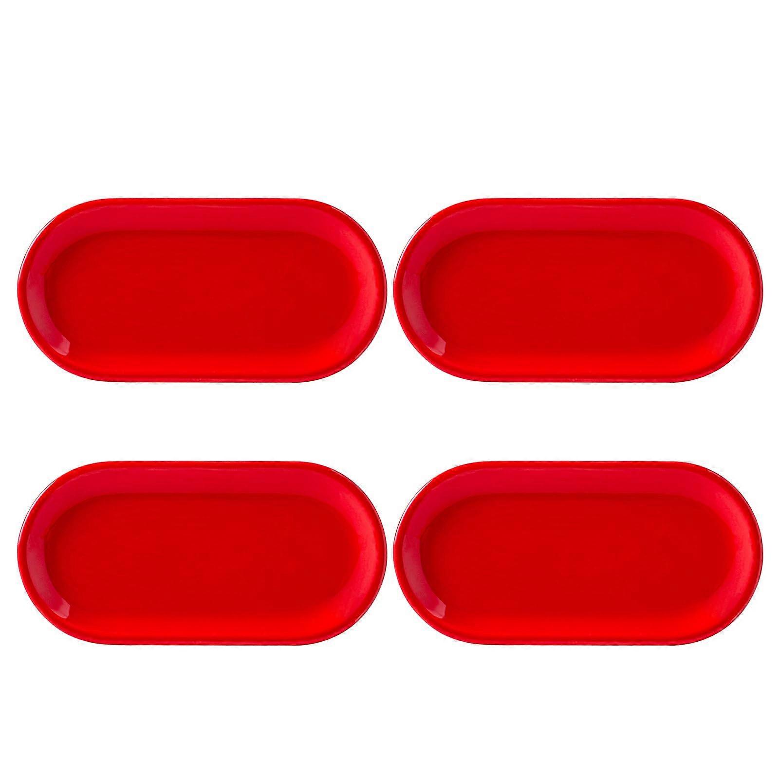 4Pcs 8 Inch Rectangular Ceramic Dinner Plates for Salad, Sushi, Dessert, Microwave Dishwasher Safe Red