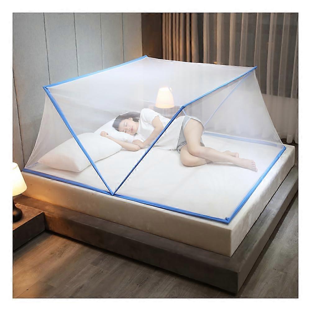 Mosquito Net for Bed Pop Up Tent with Bottom Protection, Foldable 3Second Setup for Camping, Blue