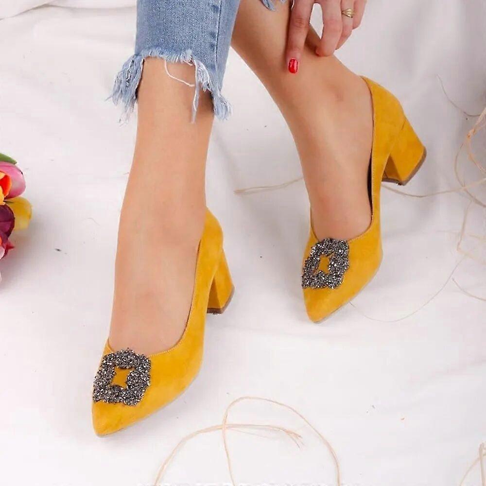 Mustard Low Heel Wedding Shoes with Rhinestone