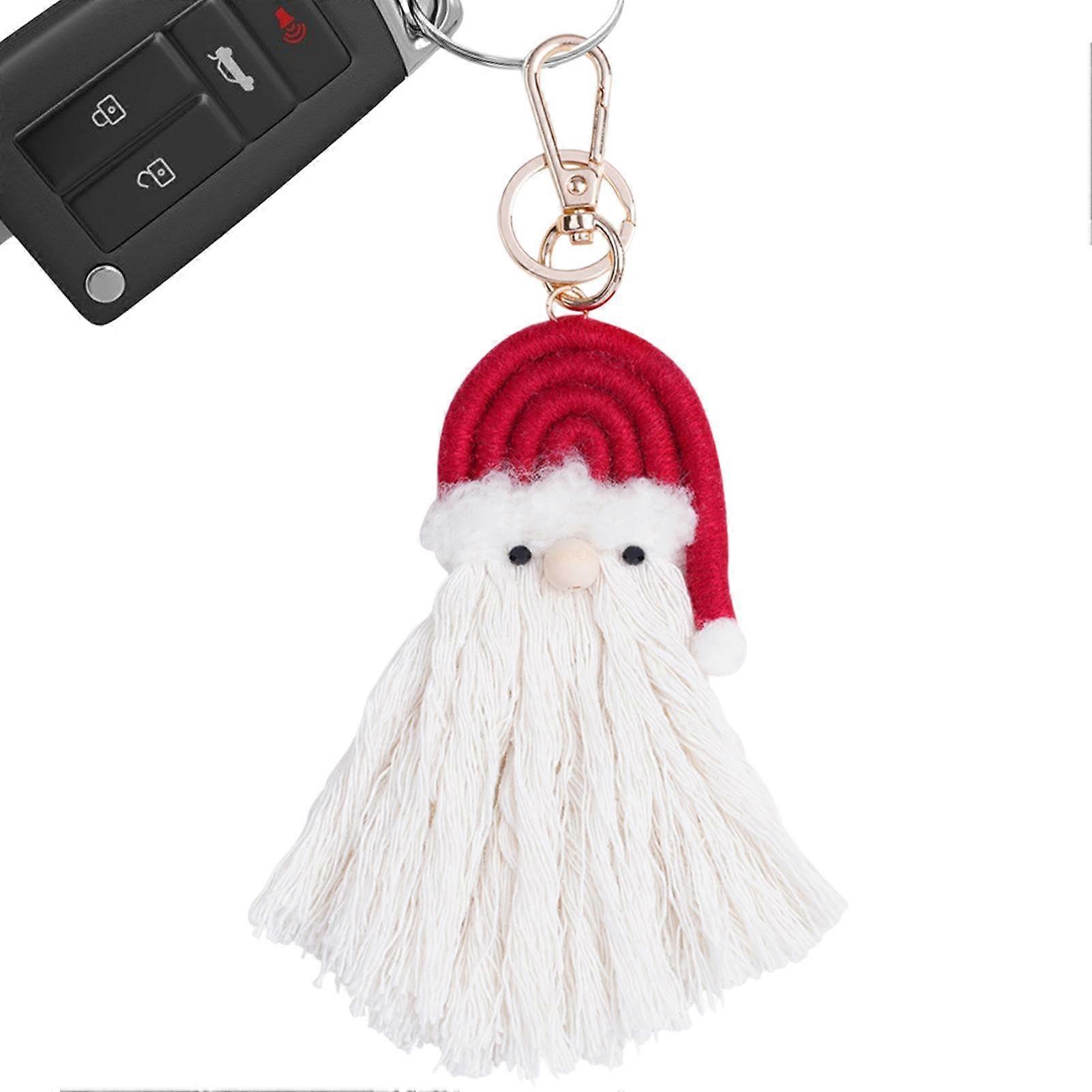 Christmas Keychain with Festive Macrame Design for Backpack or Bag, Santa Claus Charm Accessory
