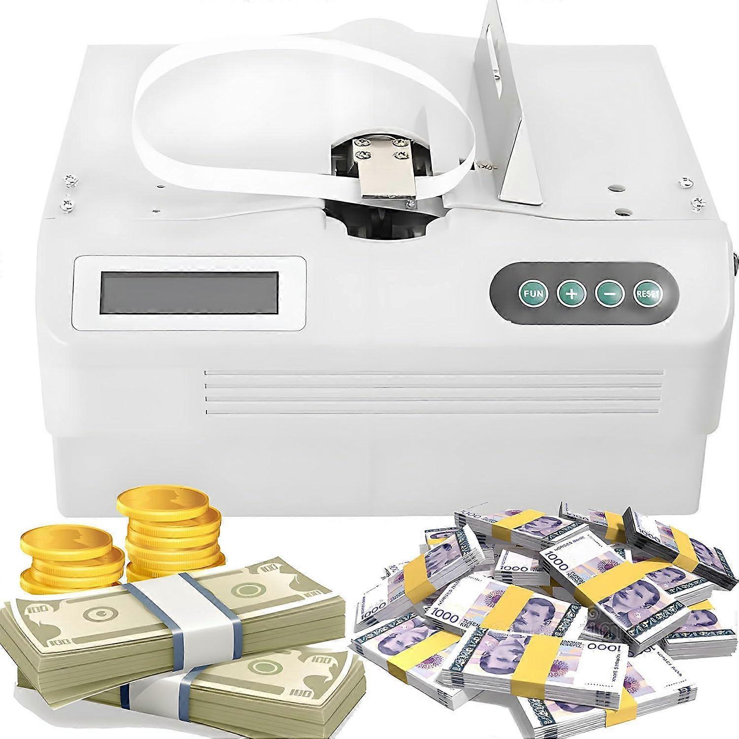 Automatic Banknote Bundling Machine with LCD Display, Speed Money Strapper for Cash and Documents