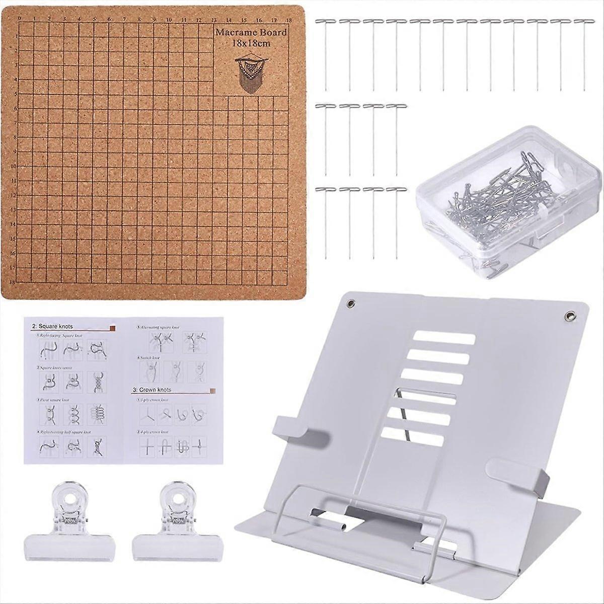 8x8In Macrame Board and 50pcs Pins with Adjustable Stand Weaving Tool
