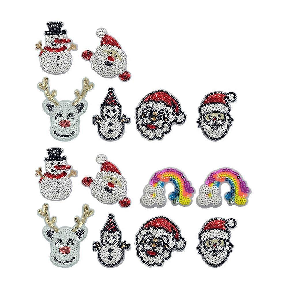 Sequins Christmas Patch Embroidery DIY Sticker for Clothes Decor 14Pcs