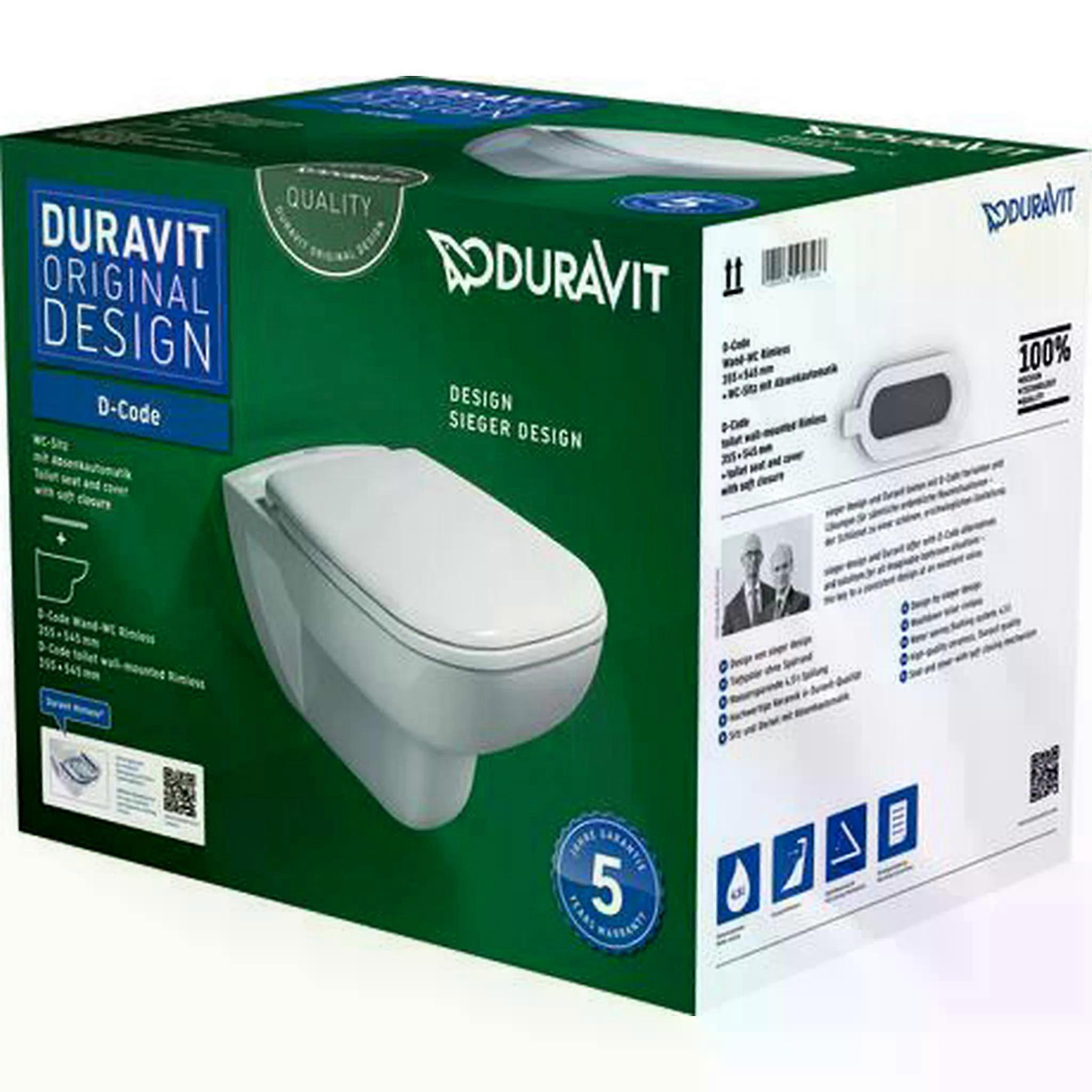 Duravit WC-Set wandhängend, D-Code, Rimless Set 457009, weiß, 1 Stk.