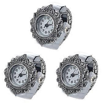 3X Tibetan Silver Flower Men Lady Finger Ring Watch 0.87 Inch HOT