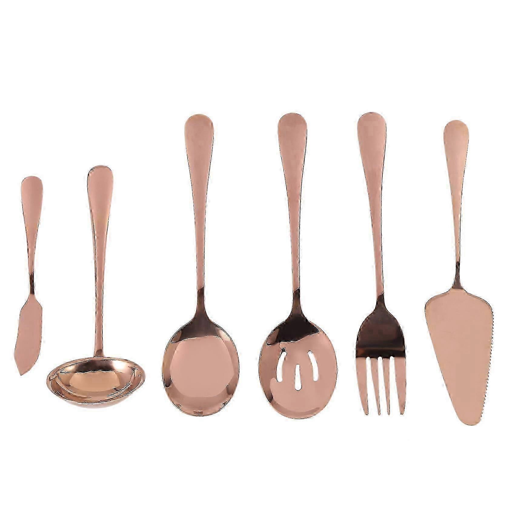 6-Piece Serving Flatware Silverware Set, Serving Utensil Set,Include Cake Server, Slotted Serving S
