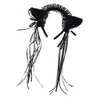 1 diadema con orejas de gato de dibujos animados para mujer, cinta con cascabel y orejas de gato brillantes.