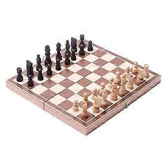 Classic Vintage Folding Wooden Chess Set, 34 x 34 cm Foldable Game Board with Crafted Carved Design, 1 Set