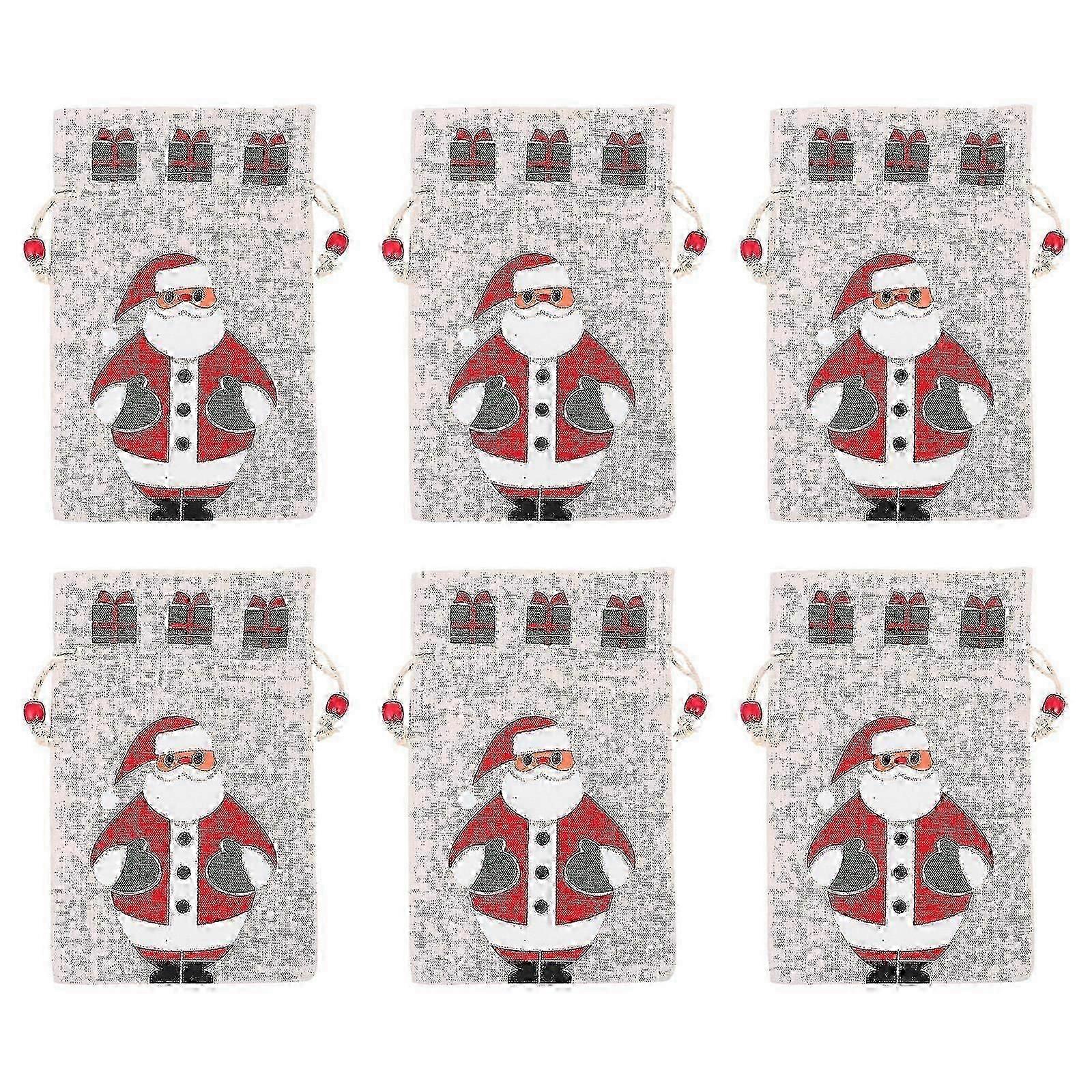 Candy Gift Drawstring Bags Christmas Pattern for Storage 6Pcs