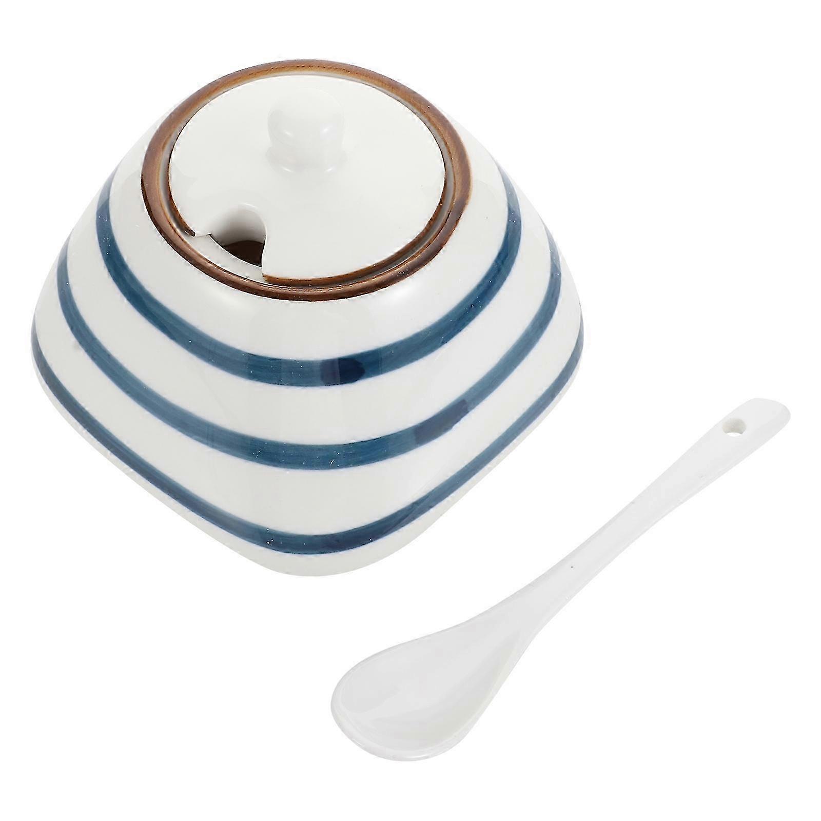 Ceramic Condiment Pot compatible with Home Use with Spoon 1Set