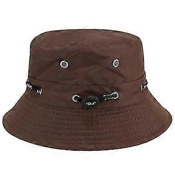 Gorra solar de ala ancha con barboquejo, botones de presión laterales y aberturas de ventilación (marrón)