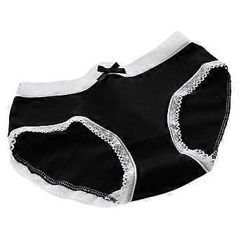 Womens Hipsters Lace Trim Bows Panties with Leopard Zebras Striped Print Breathable Cotton Middle Waist Underwear Briefs Black with white edg M