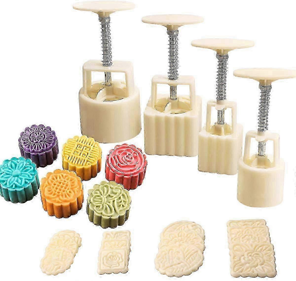 4pc Hand-Press Moon Cake Mould Set